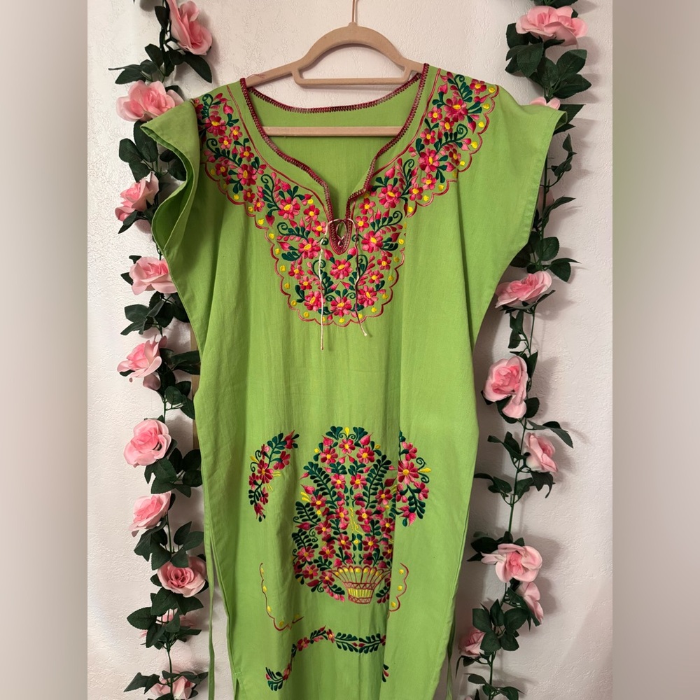 Embroidered Lime Green Women's Dress